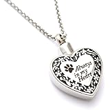 Zahara Pet Memorial Urn Necklace (20 Inches) with Velvet Pouch & Fill Kit | Always in My Heart Paw Pendant and Chain (Nickel Free)