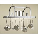 Baker Large Rectangular Pot Rack with 2 Lights Finish Accent: Brushed Copper Topcoat, Base Finish: Black Leather