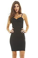 Sophisticated Elastane/Polyester Fitted Lace Applique Bodycon Dress/Little Black Dress 