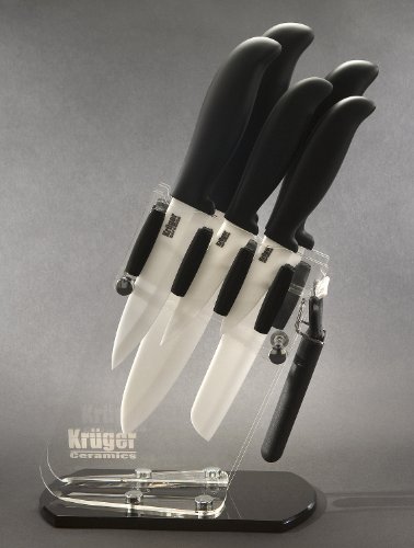 Ceramic Knives Set : Kruger Ceramics SIX (6) Piece White Ceramic Knife Gift Set with Holder