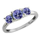 1.10 Ct Genuine Round Blue Tanzanite Gemstone Argentium Silver Ring