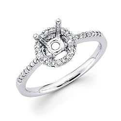 Size- 10 - 18k White Gold Round Diamond (G-H, SI2) Engagement Semi Mount Ring Setting - Fits Round 1 Ct Center
