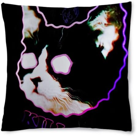 KFCU Cat Drawing Neon Face Light Zippered Pillow Case/cover Pillowcase Decor Cushion Covers Square 18*18 Inch (Twin Sides)