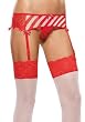 Christmas 2Pc Garter Belt With Eyelash Lace Side Panels Satin Bows And G-String