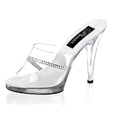 Women's 4 1/2 Inch Stiletto Heel Platform Slide With Rhinestone