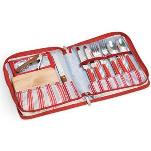 Red Rose pattern with ticking stripe Picnic Time Classico Deluxe Rose Edition Travel Pack