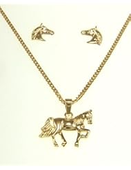 kala-isjewels - Ladies 18ct Gold Plated " Horses "Pendant ( 0,59" ) , Earrings and Chain (17,71" )