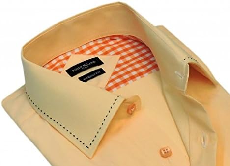 Rosso Milano's Mens Casual Light Orange Slim Fit Contrast Lining Button Down Dress Shirts