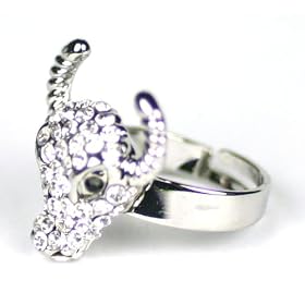 OMYGOD Clear crystal cow with horns ring - adjustable size