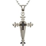 14K Ion Plated Stainless Steel Black Diamond Cross Pendant - 0.11 Ct.