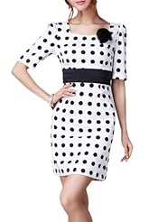 Puff Sleeves Chiffon Polka Dot Print  Dress