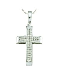 0.14 Carat (ctw) 10k White Gold White Diamond Ladies Micro Pave Cross Pendant