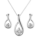 Silver Ladies' CZ Set Loop Pendant and Stud Earrings Set
