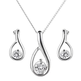 Silver Ladies' Cubic Zirconia Set Loop Pendant and Stud Earrings Set