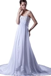 Chiffon Sheath Beaded Spaghetti Strap Evening Dress  with a Court Train 