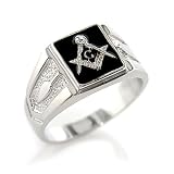 Men's Rhodium Plated Austrian Crystal Masonic Logo Ring