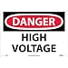 NMC D49RB OSHA Sign, "DANGER HIGH VOLTAGE", 14" Width x 10" Height, Rigid Plastic, Black/Red On White