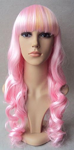 Deluxe Nicki Minaj Style Pink Yellow Extra Long Curly Streaked Wig