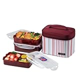 Lock & Lock Rectangular Lunch Box 3-Piece Set with Insulated Burgundy Stripe Bag