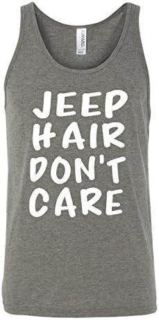 Jeep Hair Don't Care Ladies Tank Top Deep Heather Grey (Small)