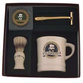 Buy Colonel Conk Model 222 Mug, Gold Tone Razor, Deluxe Boar Brush, and Soap by Colonel Conk