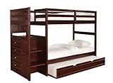 Twin Size Bunk Bed with Chest End Step and Trundle in Cappuccino Finish