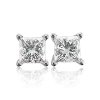 18k White Gold Princess Cut Natural Diamond Stud Earrings (F-G, VS2, 0.40 cttw)-Certificate of Authenticity