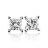 18k White Gold Princess Cut Natural Diamond Stud Earrings (F-G, VS2, 0.40 cttw)-Certificate of Authenticity