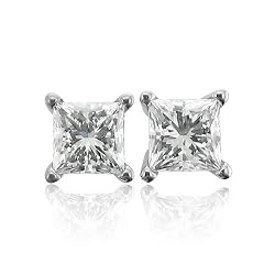 18k White Gold Princess Cut Natural Diamond Stud Earrings (F-G, VS2, 0.40 cttw)-Certificate of Authenticity