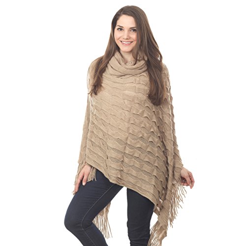 Chic Knitted Stripe Turtleneck Cape Poncho