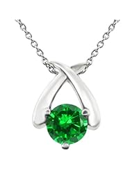 1.50 Ct Round Green VS Created Emerald 14K White Gold Pendant