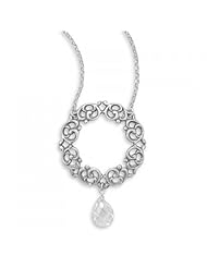 MMA Silver - 18 inch Necklace with Faceted CZ and Scroll Design Pendant