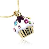 Small Crystal Gold Birthday Cupcake Pendant Necklace
