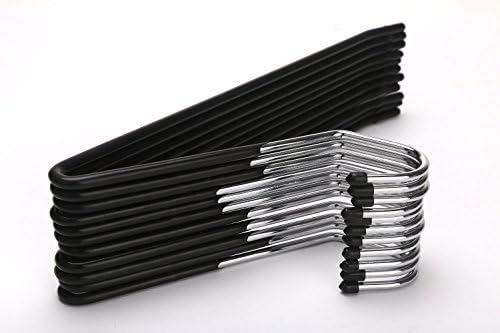 Slacks Pant Hangers, Open Ended, Easy Slide Organizers, Chrome and Black Friction, Set of 20