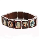 Wood Stretch Bracelet With Christian Jesus And Mary Images 15mm