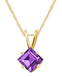 14k Yellow Gold Amethyst Square Shaped Pendant, 18