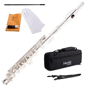 Mendini MPO-S Key of C Silver Plated Piccolo w/ Hard Shell Case, Cleaning Rod, Joint Grease, and a Pair of Gloves