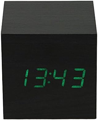 ZALA LED Alarm Control Digital Desk Clock,Cube USB Wood Wooden LED Alarm Digital Desk Clock (Black +Green Light)