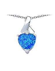 Original Star K (tm) 8mm Heart Shape Created Blue Opal Ribbon Pendant in 925 Sterling Silver