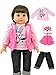 Pink Polka Dot Bunny Puffer Vest with Striped Sweater Outfit | Fits 18