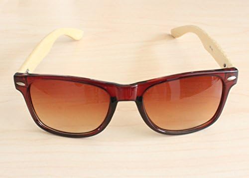 UV400 Man Woman Handmade Bamboo Wood Leg Sunglasses Aviator Wayfarer Retro Vintage Wooden Sides [Tan]