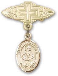 14kt Gold Baby Badge with St. Alexander Sauli Charm and Badge Pin with Cross