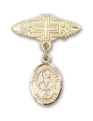 Gold Filled Baby Badge with St. Alexander Sauli Charm and Badge Pin with Cross