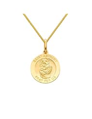 14K Yellow Gold Religious Saint Anthony Medal Charm Pendant with Yellow Gold 0.9mm Braided Wheat Chain Necklace with Lobster Claw Clasp - Pendant Necklace Combination (Different Chain Lengths Available)