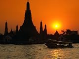 Sunset Over Temple of Dawn (Wat Arun) on River Mae Nam Chao Phraya, Bangkok, Thailand Photographic Poster Print