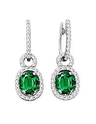 2.70Ct Oval Emerald & VS Diamond Hoop Earrings 14K Gold