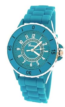 Geneva Women's Blue and Silver Silicone 3 Hand Watch