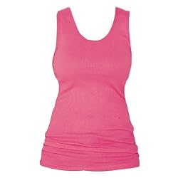 Fuschia Bright Hot Pink Solid Color Tunic Longer Length Tank shirt tee, 100% Cotton.
