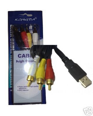 1.5m 3 RCA phono to USB video cable to USB A Male UK, Connect your AV equipment to HDD player, Maximum signal transmission