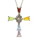 Sterling Silver Marcasite Multicolored Cubic Zirconia Cross Pendant Necklace
